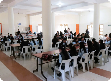 University food court with students eating